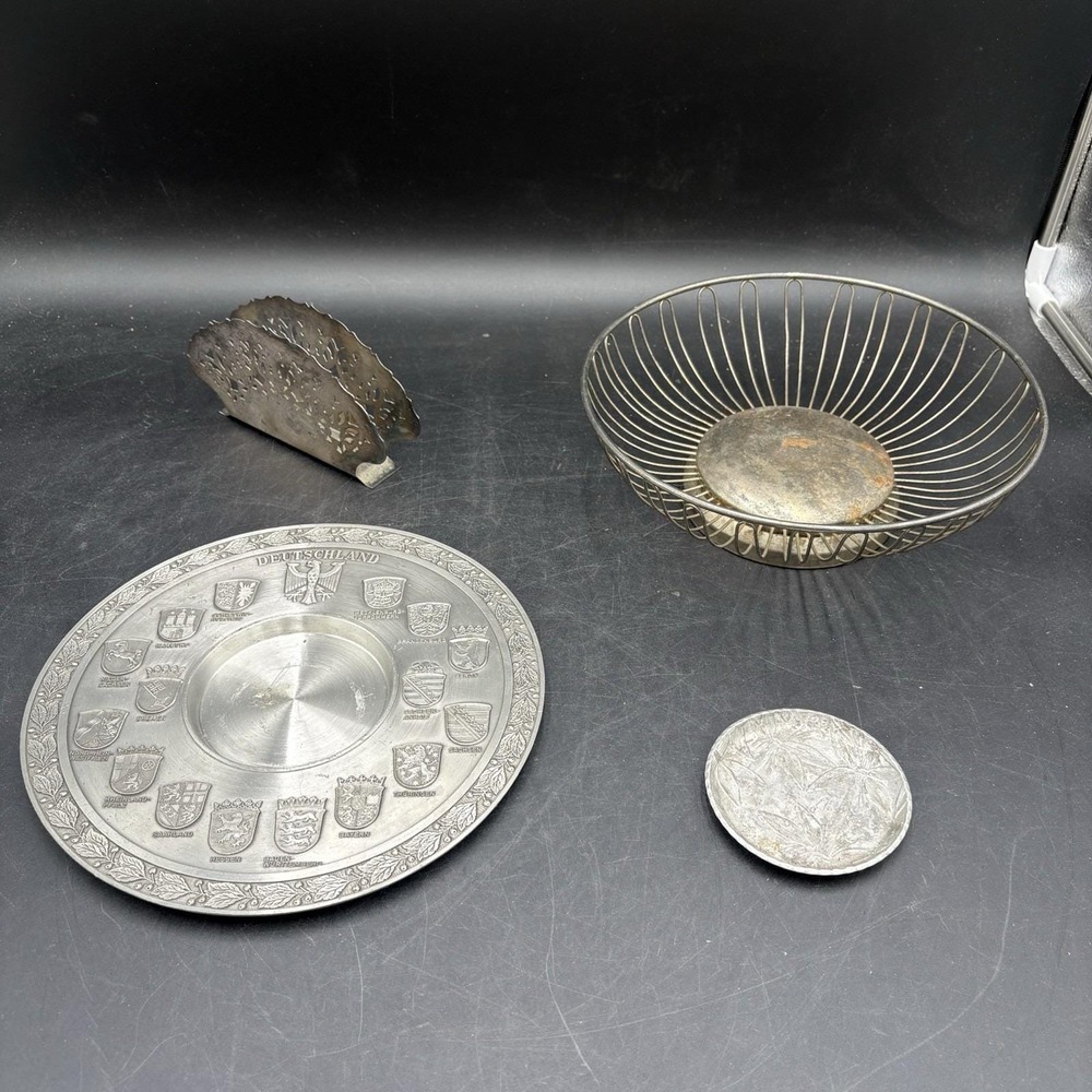 Lot Of 4 Silver Tone Items Vintage Home Decor & Trinket Dish & Fruit Bowl